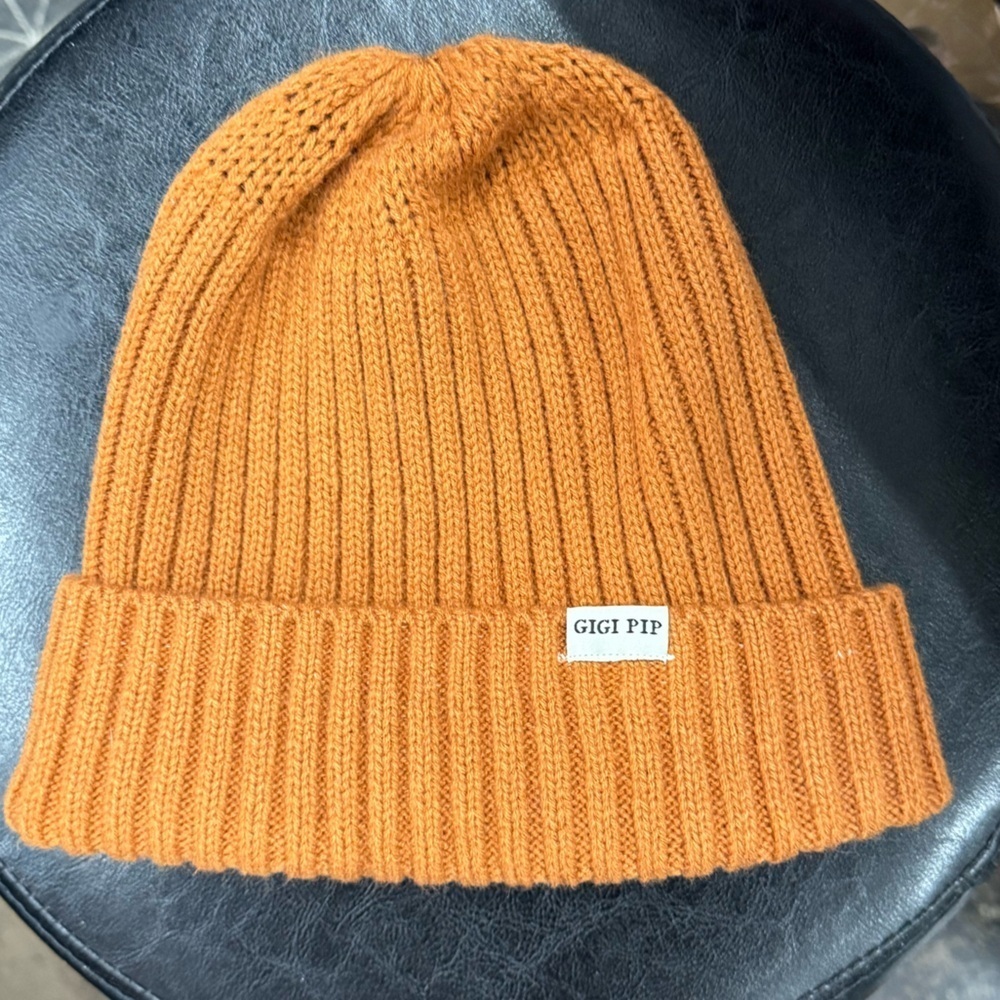 Gigi Pip Ribbed Knit Beanie Mustard Orange One Size